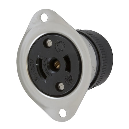 Hubbell Wiring Device-Kellems Flanged Locking Receptacle, ML-2R, 15 A, 125V AC, Single Phase, 2 Pole, Screw Terminals, Black HBL7598